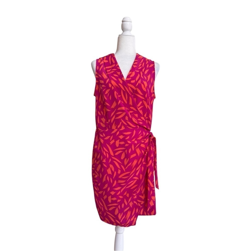 Fortune + Ivy Bright Pink Orange Sleeveless Faux Wrap Women Size M Knee Length